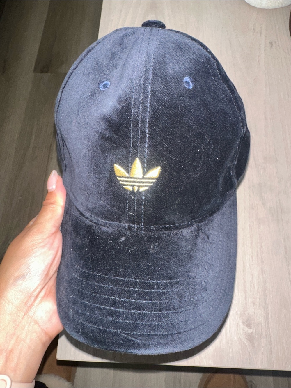 adidas Black Velvet Cap with Gold Trefoil - Picture 7 of 7